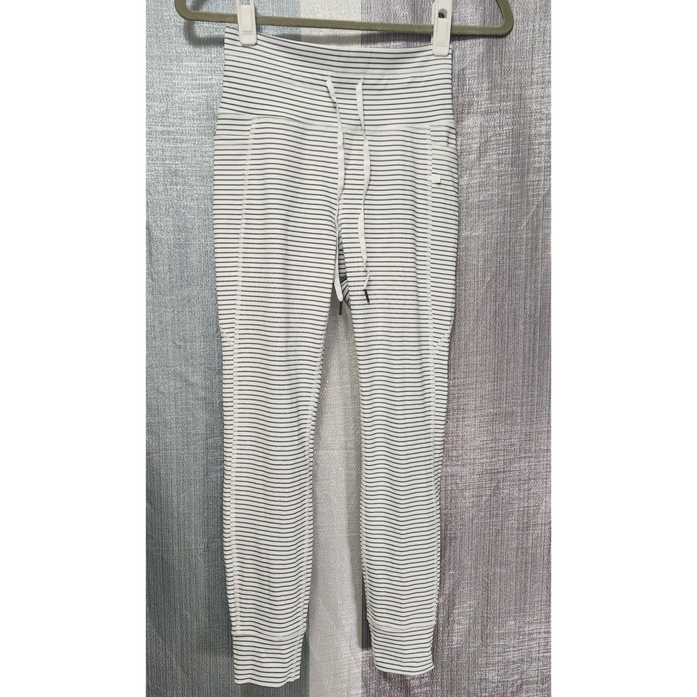 Halara Mid Rise Drawstring Stripes Yoga Joggers Leggings Pockets S Steel Stripe